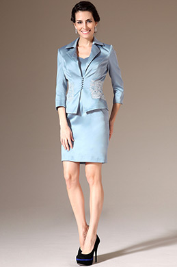 2014 New Light Blue Satin Jacket 2 Piece Mother of the Bride Dress 2014 New Light Blue Satin Jacket 2 Piece Mother of the Bride Dress