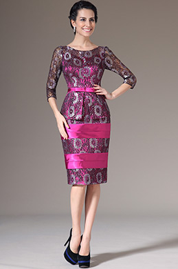 Pink Knee-Length Lace Mother of the Bride Dress