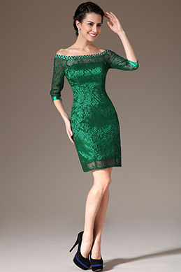 Green Off-Shoulder Lace Mother of the Bride Dress
