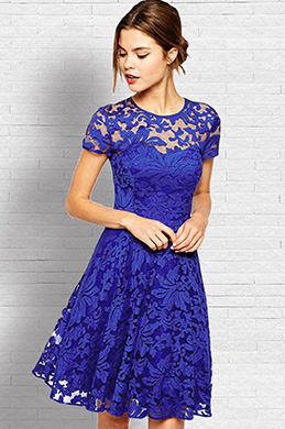 Vestido de cóctel de encaje de manga corta Vestido de día