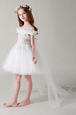 Schulterfrei Kinder Hochzeit Blumenmädchen Kleid