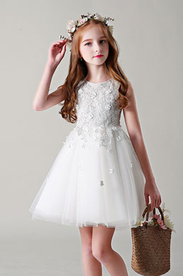 Weiße Handgemachte Blumenmädchen Kleid klein Kleid
