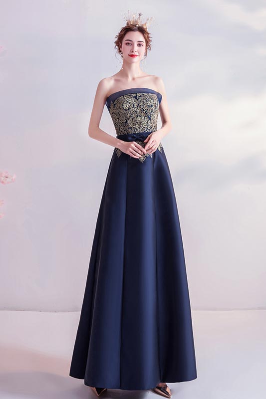 Sexy Corset Gold Embroidery Empire Party Prom Gown