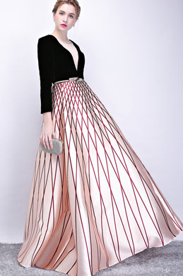 Sexy Black-Champagne Long Dress Formal for Women