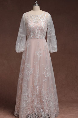 Round Neck Long Sleeves Lace Wedding Dress Plus Size Dress