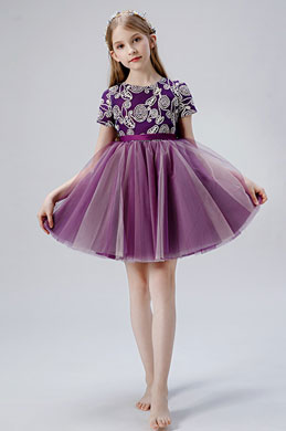 Short Sleeves Round Neck Flower Girl Dress
