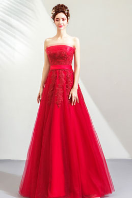 Sexy Corset Red Tulle Long Party Evening Dress