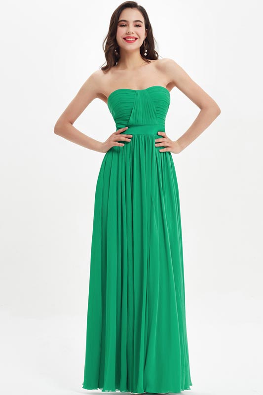 Green Strapless Sweetheart Wedding Bridesmaid Dress