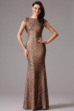 Capped Sleeves Open Back Evening Gown Bridesmaid Dress