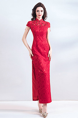 Rote Flügelärmeln Hohe Kragen Ballkleid Partykleid
