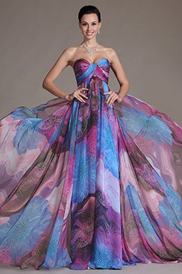 2014 Nouveauté Simple Imprimée Sans Bretelle Robe de Soirée