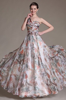 Printed Simple One-Shoulder Sexy Back Prom Dress