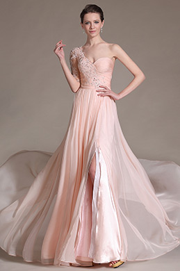 Pink Stylish Lace Embroidery Evening Dress