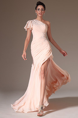 2014 Nuevo Vestido Rosa de un solo Hombro con apliques cosidos a mano de Noche 2014 Nuevo Vestido Rosa de un solo Hombro con apliques cosidos a mano de Noche