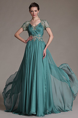 Shot Sleeves Long Evening Prom Gown Shot Sleeves Long Evening Prom Gown