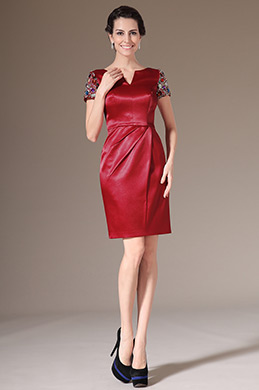 Red Hand-sewn Beadings Day Dress Cocktail Dress