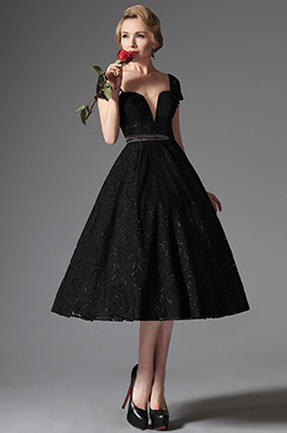 2014 Nouveaute Noire Dentelle Millésime Robe de Soirée Courte Cocktail
