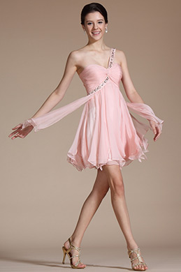 Pink One Shoulder Beadings Cocktail Dress/ Party Dress