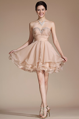 2014 Nouveauté Beige Bustier Coeur Haut Plissé Robe de Cocktail/ Bal /Journée 2014 Nouveauté Beige Bustier Coeur Haut Plissé Robe de Cocktail/ Bal /Journée