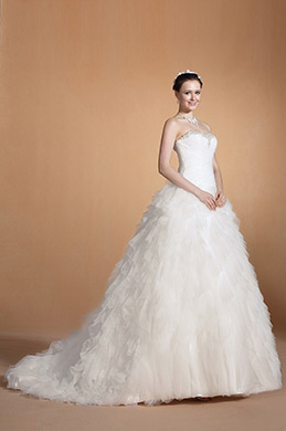 Beaded Sweetheart Ruched Bodice Wedding Gown