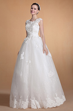 Round Neckline Lace Straps A-line Wedding Gown