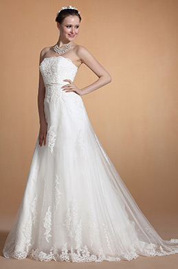 2014 Neu Trägerlos Spitzen Empire Taille Hochzeitskleid
