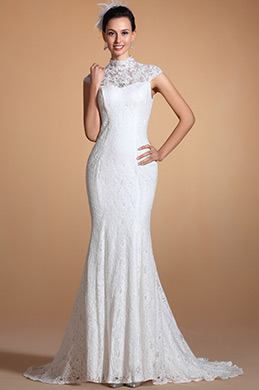 2014 Novedad Hermoso Encaje Escote Sirena Vestido de Boda