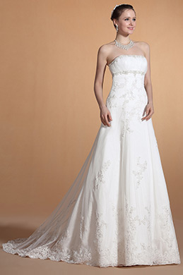 Strapless Beaded Empire Waistline Wedding Gown