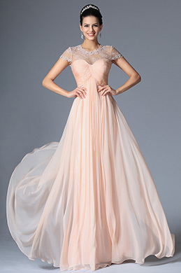 Pink Short Sleeves Evening Dress