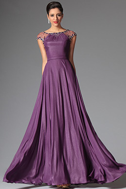 2014 Neu Lila Deckel Ärmel Abendkleid Ballkleid