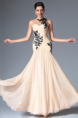 Beige Vestido para Ceremonia Vestido de Noche de Pliegue Sin Manga Beige Vestido para Ceremonia Vestido de Noche de Pliegue Sin Manga