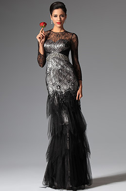 2014 Новое Чёрное Вечернее Платье/Платье на Бал с Кружевным Рукавом 2014 Новое Чёрное Вечернее Платье/Платье на Бал с Кружевным Рукавом