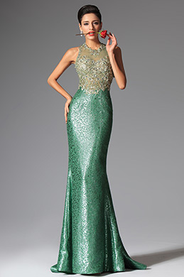 Green Halter Mermaid Evening Dress Prom Ball Gown