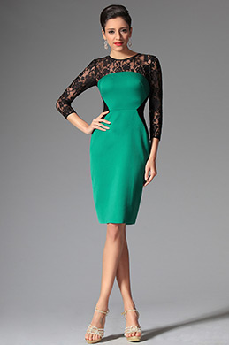2014 Nouveauté  Elégant Verte Broderie Noire Manches Robe de Cocktail/ du Journé