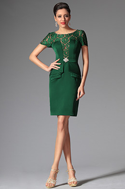 Тёмно-зелёное Повседневное Платье с Коротким Рукавом Тёмно-зелёное Повседневное Платье с Коротким Рукавом