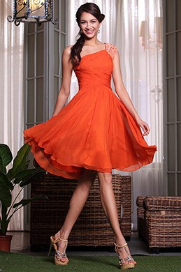 Rötlich Orange gefaltet Ein Schulter Party Cocktail Kleid Rötlich Orange gefaltet Ein Schulter Party Cocktail Kleid