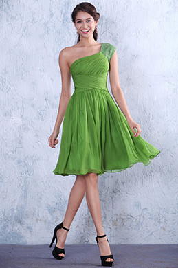 Green One Shoulder Ruched Cocktail Dress Party Dress