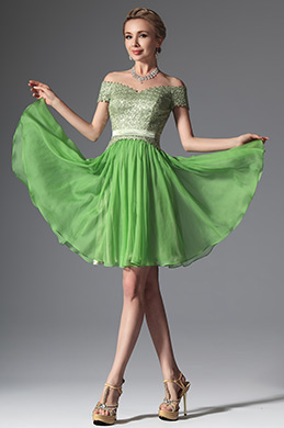 Green Off Shoulder Stylish Cocktail Dress Party Dress