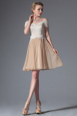 Champán Vestido de Fiesta Corto Vestido de Cóctel Hombro Caído