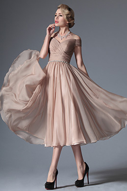 Rosy Brown Off Shoulder Tea Length Dress Rosy Brown Off Shoulder Tea Length Dress