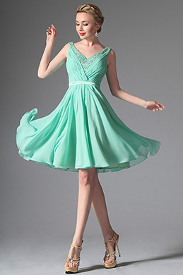 2014 Neu Leicht Grüne V-Ausschnitt  Cocktail Kleid Party Kleid