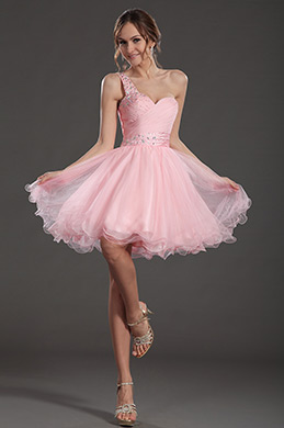 Pretty Pink One Strap Cocktail Dress Party Gown