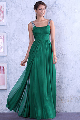 Robe de soirée drapée verte sans manche décolleté dos