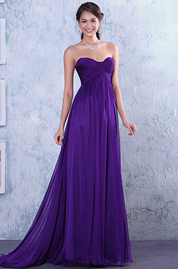 Плиссированное Фиолетовое Платье для Подружек Невесты Декольте в Форме Сердечка Плиссированное Фиолетовое Платье для Подружек Невесты Декольте в Форме Сердечка