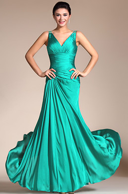 2014 Nouveauté Turquoise Encolure En Forme de V Transparent Robe de Soirée