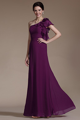One Shoulder Flowers Evening Formal Dress