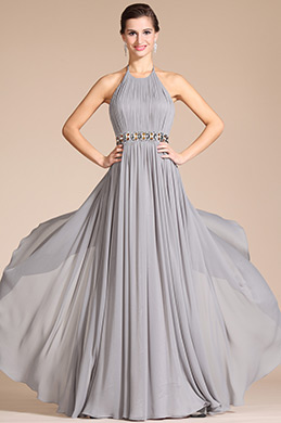 Grey Halter Style Evening Dress