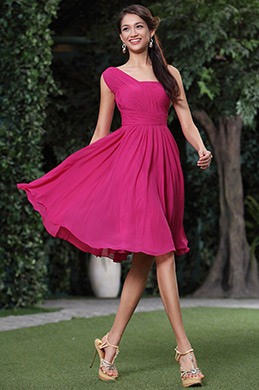 Simple Ruched One Shoulder Cocktail Dress Bridesmaid Dress