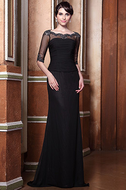 Elegant Halb Ärmel lange Abendkleid Brautmutter Kleid
