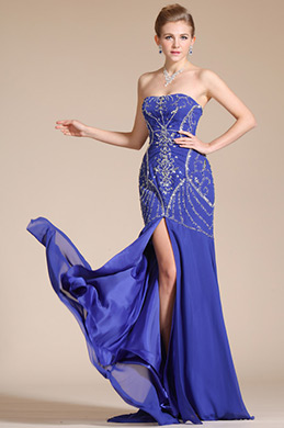 2014 Neu Blau Trägerlos Höhe Schlitz Abendkleid/Brautjungfer Kleid 2014 Neu Blau Trägerlos Höhe Schlitz Abendkleid/Brautjungfer Kleid